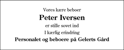 Dødsannoncen for Peter Iversen - Sønderborg