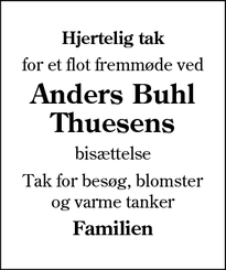 Dødsannoncen for Anders Buhl
Thuesens - skodborg