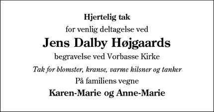 Taksigelsen for Jens Dalby Højgaard - Hejnsvig/ Billund