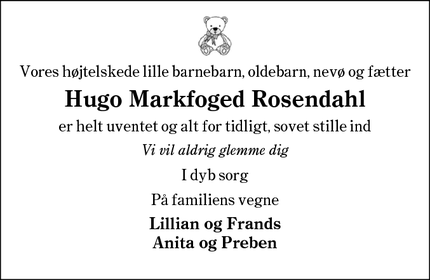 Dødsannoncen for Hugo Markfoged Rosendahl - Outrup