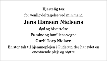 Taksigelsen for Jens Hansen Nielsens - Guderup