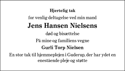 Taksigelsen for Jens Hansen Nielsens - Guderup