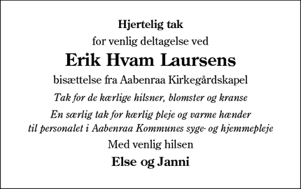 Taksigelsen for Erik Hvam Laursen - Aabenraa