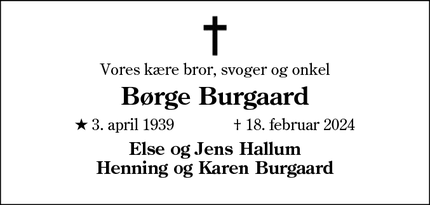 Dødsannoncen for Børge Burgaard - Esbjerg