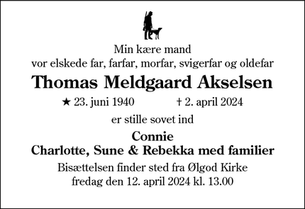 Dødsannoncen for Thomas Meldgaard Akselsen - Ølgod