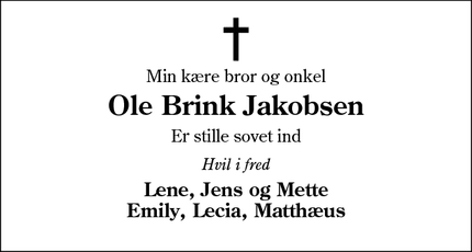 Dødsannoncen for Ole Brink Jakobsen - Esbjerg N