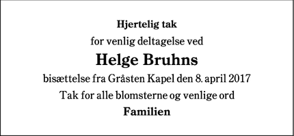 Taksigelsen for Helge Bruhns - Gråsten