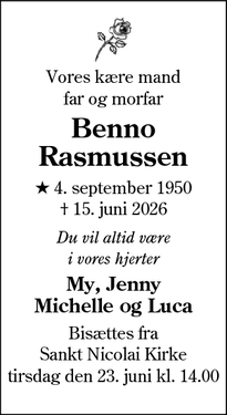 Dødsannoncen for Benno
Rasmussen - Kolding