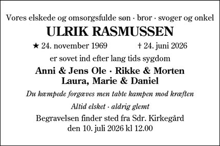 Dødsannoncen for ULRIK RASMUSSEN - Kolding