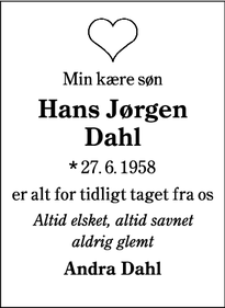 Dødsannoncen for Hans Jørgen Dahl - Esbjerg