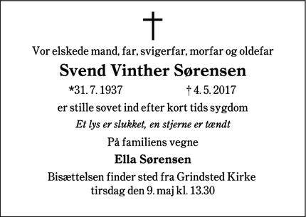 Dødsannoncen for Svend Vinther Sørensen - 7200 Grindsted