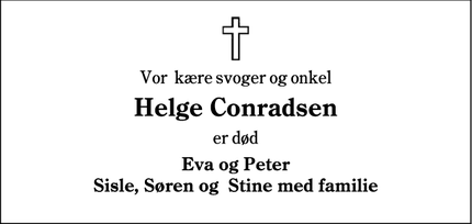 Dødsannoncen for Helge Conradsen - Ribe