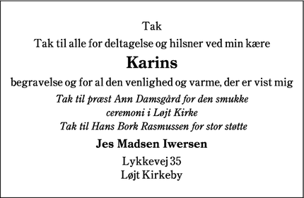 Taksigelsen for Karins - Løjt Kirkeby
