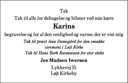 Taksigelsen for Karins - Løjt Kirkeby