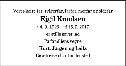 Dødsannoncen for Ejgil Knudsen - Esbjerg
