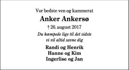 Dødsannoncen for Anker Ankersø - Esbjerg