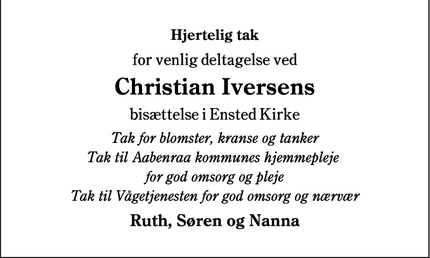Taksigelsen for Christian Iversens - Stubbæk - Aabenraa