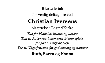 Taksigelsen for Christian Iversens - Stubbæk - Aabenraa