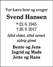 Dødsannoncen for Svend Hansen - Gram