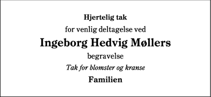 Taksigelsen for Ingeborg Hedvig Møllers - Blans