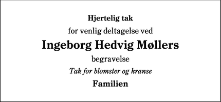 Taksigelsen for Ingeborg Hedvig Møllers - Blans