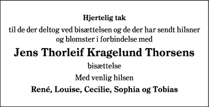 Taksigelsen for Jens Thorleif Kragelund Thorsens - Esbjerg