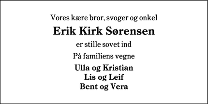 Dødsannoncen for Erik Kirk Sørensen - Esbjerg