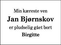 Dødsannoncen for Jan Bjørnskov - Esbjerg