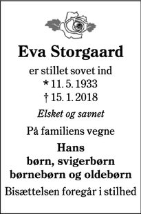 Dødsannoncen for Eva Storgaard - Varde