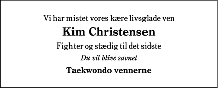 Dødsannoncen for Kim Christensen - ESBJERG