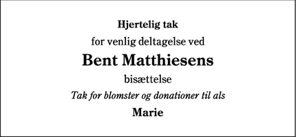 Taksigelsen for Bent Matthiesens - Aabenraa