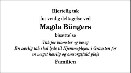 Taksigelsen for Magda Büngers - Gråsten