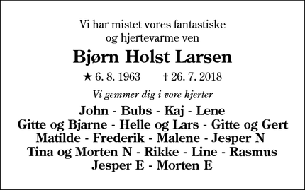 Dødsannoncen for Bjørn Holst Larsen - Sønderborg