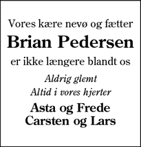 Dødsannoncen for Brian Pedersen - Esbjerg