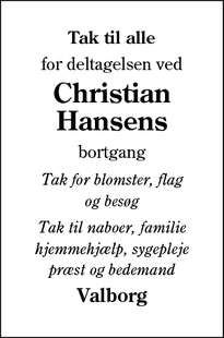 Taksigelsen for Christian Hansens - Aabenraa