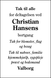Taksigelsen for Christian Hansens - Aabenraa