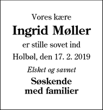 Dødsannoncen for Ingrid Møller - Holbøl