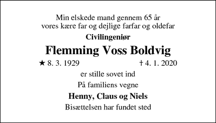 Dødsannoncen for Flemming Voss Boldvig - Århus