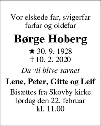 Dødsannoncen for Børge Hoberg - Skanderborg