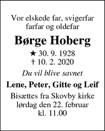 Dødsannoncen for Børge Hoberg - Skanderborg