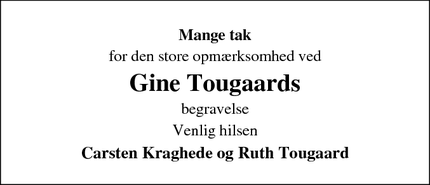 Taksigelsen for Gine Tougaards - Kokkedal