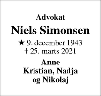 Dødsannoncen for Niels Simonsen - 8920 Randers