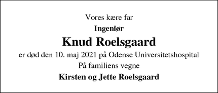Dødsannoncen for Knud Roelsgaard - Glamsbjerg