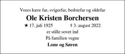 Dødsannoncen for Ole Kristen Borchersen - Horsens