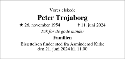 Dødsannoncen for Peter Trojaborg - Valby