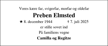 Dødsannoncen for Preben Elmsted - Lyngby / Kolding