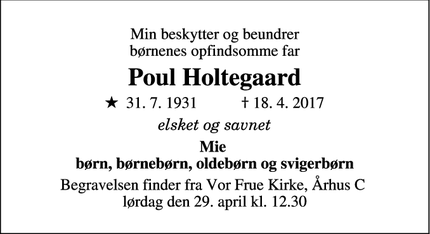 Dødsannoncen for Poul Holtegaard - Aarhus