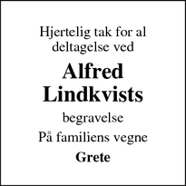 Dødsannoncen for Alfred Lindkvists - Jelling