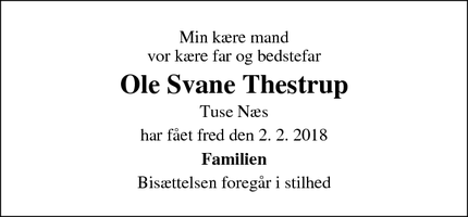 Dødsannoncen for Ole Svane Thestrup - Holbæk