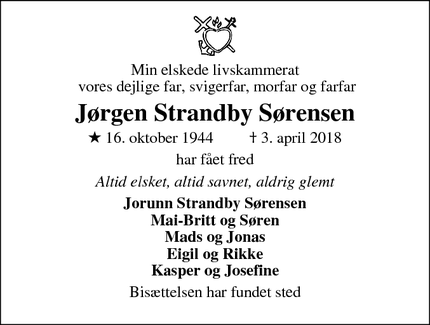 Dødsannoncen for Jørgen Strandby Sørensen - Rødovre